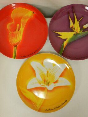 Givenchy Paris Parfume Porcelain Floral Plates Set 3 salad 8.3" Micro Dish NEW